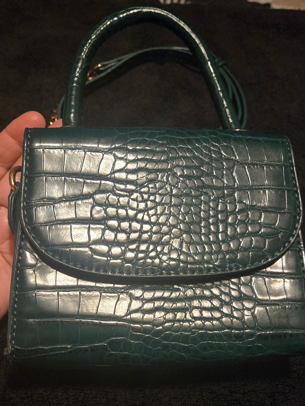 Women's Croc-Embossed Top Handle Crossbody Bag in Teal